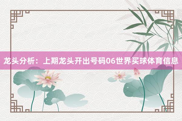 龙头分析：上期龙头开出号码06世界买球体育信息