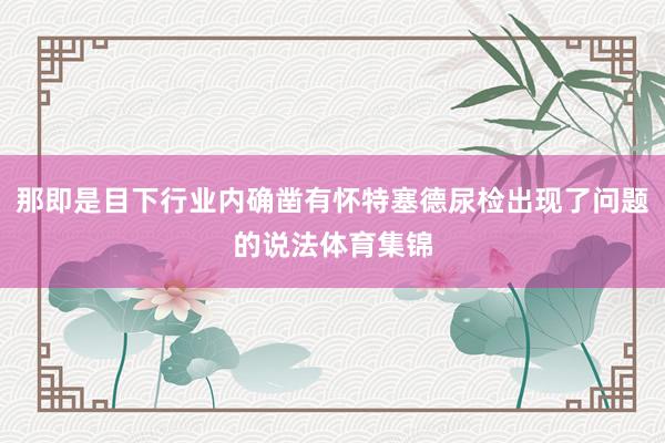 那即是目下行业内确凿有怀特塞德尿检出现了问题的说法体育集锦